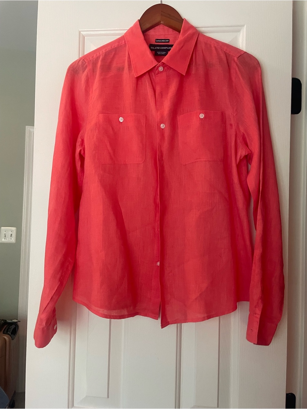 Island Company Coral Linen Button-Down Shirt Size Medium